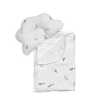 Плед і подушка ортопедична Twins муслін маршмелоу 110х80, white/пір''їнка