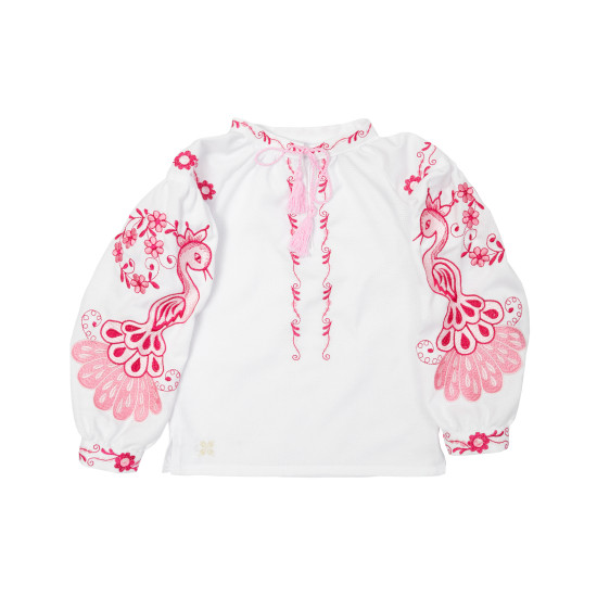 Shirt embroidered for girls Bird s92 pink