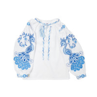 Shirt embroidered for girls Bird s92 blue