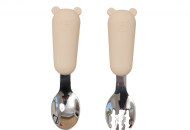 Feeding utensils (fork and spoon) Twins Bear, ecru, light beige