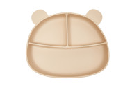 Three-section silicone plate with suction cup Twins Bear ecru