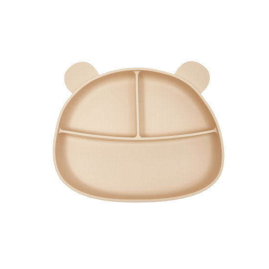 Three-section silicone plate with suction cup Twins Bear ecru
