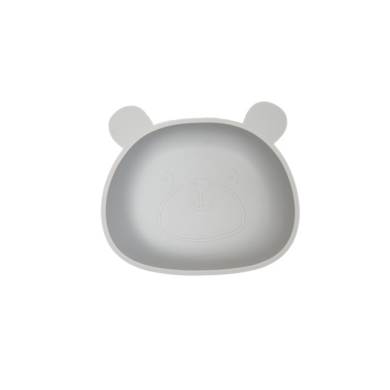 Тарелка силиконовая глубокая Twins Мишка, light grey, светло серый