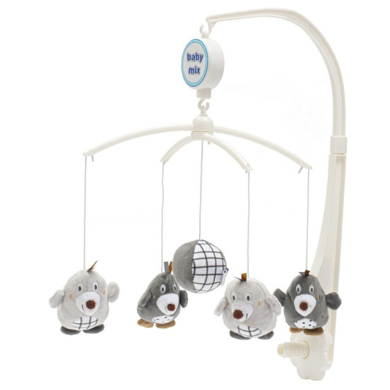 Мобиль Baby Mix плюшевый механический Кротики серые 53093, white/grey