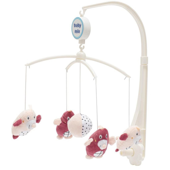 Мобіль Baby Mix плюшевий механічний Кротики рожеві 53094, white/pink
