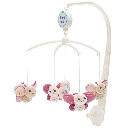 Мобиль Baby Mix плюшевый механический Бабочки 53095, pink