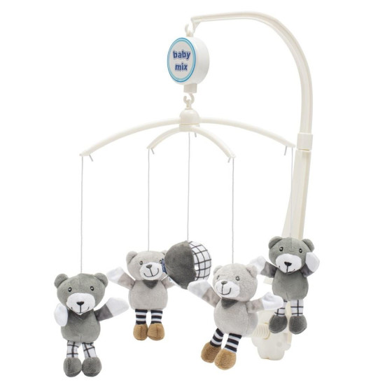 Мобіль Baby Mix плюшевий механічний Ведмедики  53096, grey
