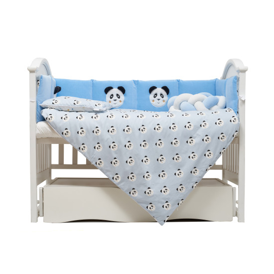 Постельный комплект 7 эл Twins Panda голубой