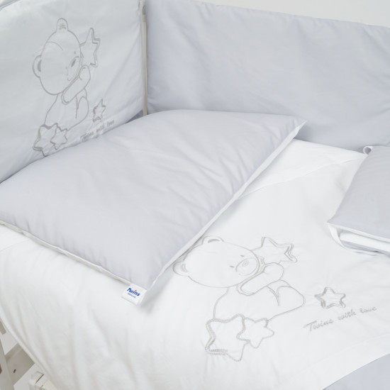Постельный комплект 7 эл Twins Dolce Loving bear 4075-DLB-10, white/grey, белый/серый