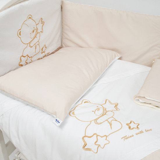 Постельный комплект 7 эл Twins Dolce Loving bear 4075-DLB-02, white/beige, белый/беж