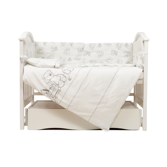 Постельный комплект 6 эл Twins Eco Line New 4091-E-025, Teddy white / grey, белый / серый
