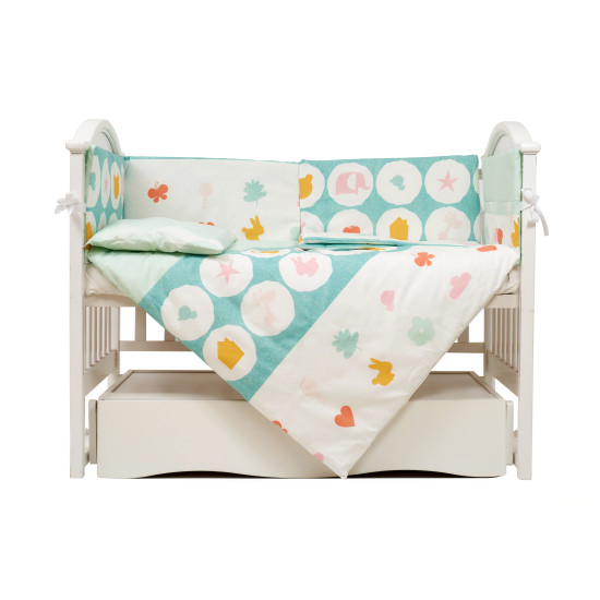 Постельный комплект для детской кровати 6 эл Twins Eco Line New Animals mint