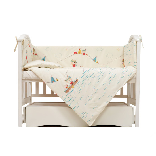 Постельный комплект 6 эл Twins Eco Line 4090-E-012, Indian summer blue, беж / голубой