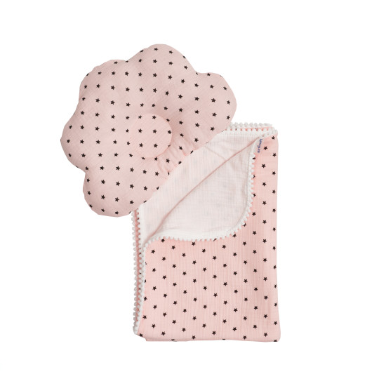 Детский плед и подушка ортопедическая Twins муслин Маршмелоу 110х80 pink/stars розовый