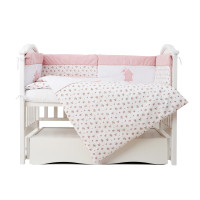 Постельный комплект 6 эл Twins Birds 4021-TB-24, powder pink/white, белый/пудра