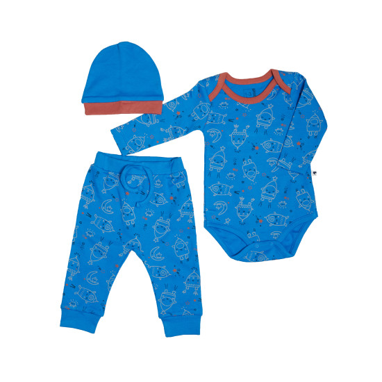 Набор для мальчика Caramel Космо (боди, брюки, шапка) BPS7460-74, dark blue, синий, 68/74