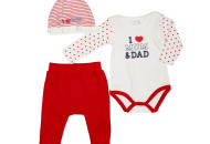 Набір для дівчинки Caramel I love (боді, штани, шапка) BPS7660-56, white/red, білий/червоний, 50/56