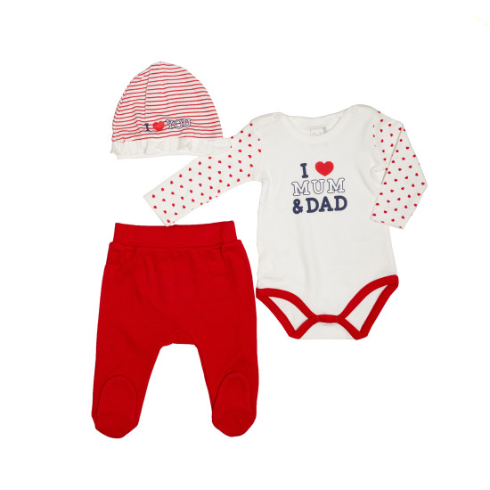 Набір для дівчинки Caramel I love (боді, штани, шапка) BPS7660-56, white/red, білий/червоний, 50/56