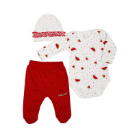 Set for the girl Caramel watermelon (body, trousers, hat) BPS7717-62, White/Red, White/Red, 56/62