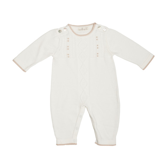 ROMPER Knitwood Twins LEO for a boy TUF-7352-3-6, ECRU, Bright Beige, 3-6 months