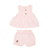 Set for the girl Caramel Natural Girl (shorts, T-shirt) Muslin TKK8117-62, Pink, Pink, 56/62