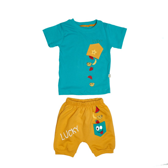 Детский костюм летний Twins Bobiskobaby Lucky (футболка и шорты) ментол 9-12 мес