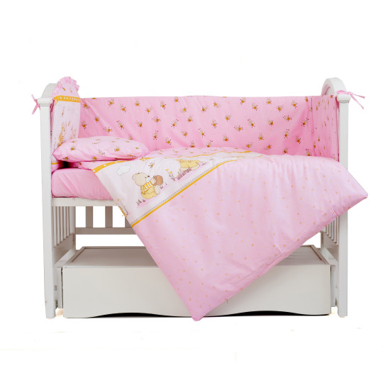 Постельный комплект 4 эл Twins Comfort бампер + сменка 4052-C-008, Медуны розовые, розовый