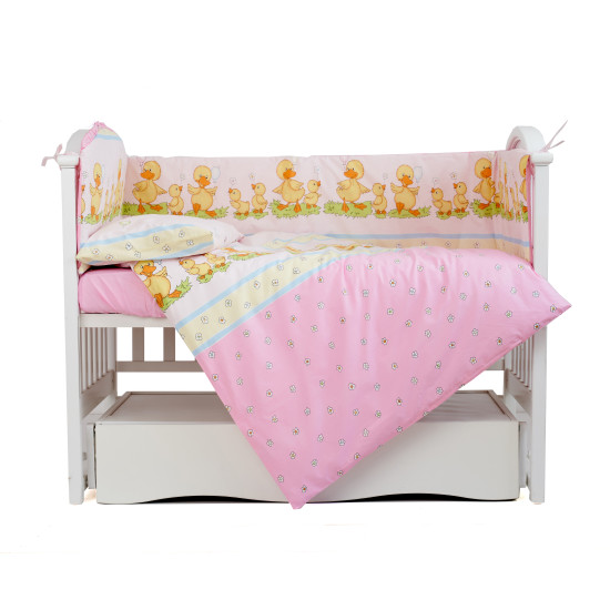Постельный комплект 4 эл в кроватку девочки Twins Comfort бампер + сменка 4052-C-026, Утята розовые, розовый