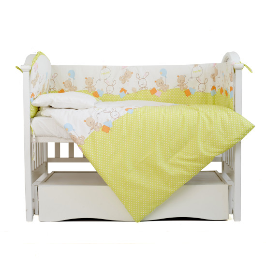 Постельный комплект 4 эл Twins Comfort бампер + сменка 4052-C-022, Горошки зеленые, зеленый