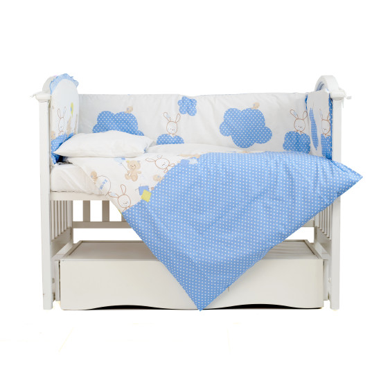Постельный комплект 4 эл Twins Comfort бампер + сменка 4052-C-020, Горошки голубые, синий