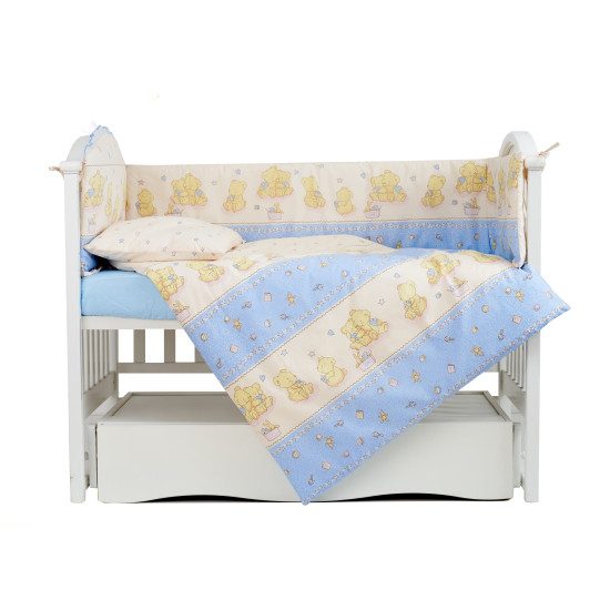 Постельный комплект 4 эл Twins Comfort бампер + сменка 4052-C-017, Игрушки голубые, беж/голубой