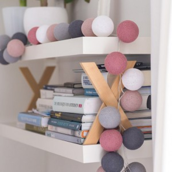 Гирлянда - ночник Cottonballlight 20 шариков в коробке Dirty Rose, розовый дым