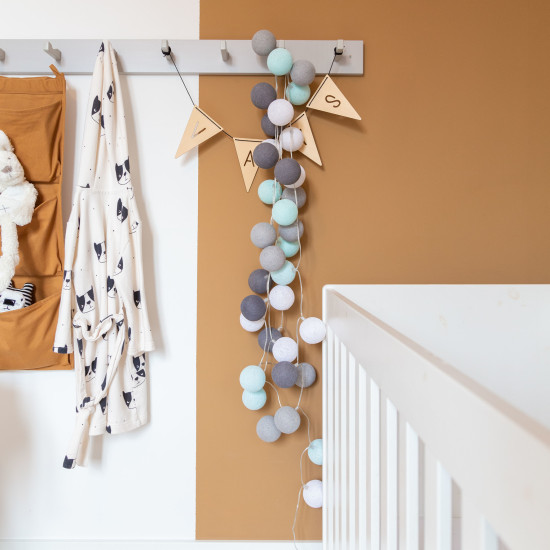 Гирлянда - ночник Cottonballlight 20 шариков в коробке Aqua Grey, мятный