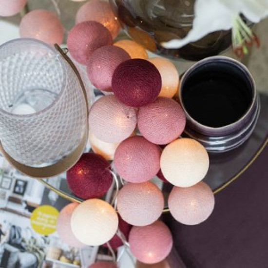 Гирлянда - ночник Cottonballlight 20 шариков в коробке Rose Garden, розовый дым