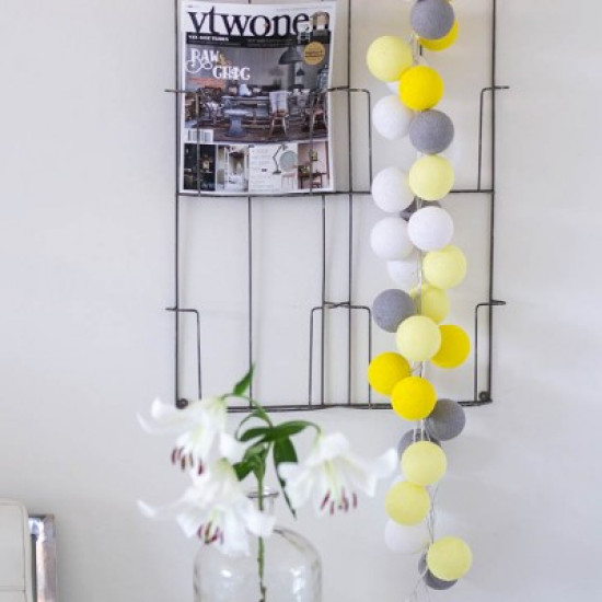 Гирлянда - ночник Cottonballlight 20 шариков в коробке Yellow Stone, серый / желтый