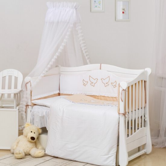 Постельный комплект 8 эл Twins Romantic Dove beige 4024-R-005, white / beige, белый / беж