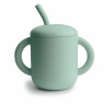 Силіконова кружка - поїлка з трубочкою Mushie, Cambridge Blue, ментол