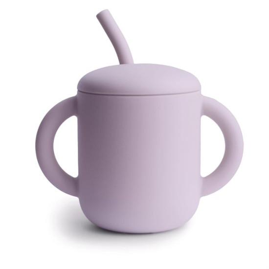 Силіконова кружка - поїлка з трубочкою Mushie, Soft lilas, лаванда