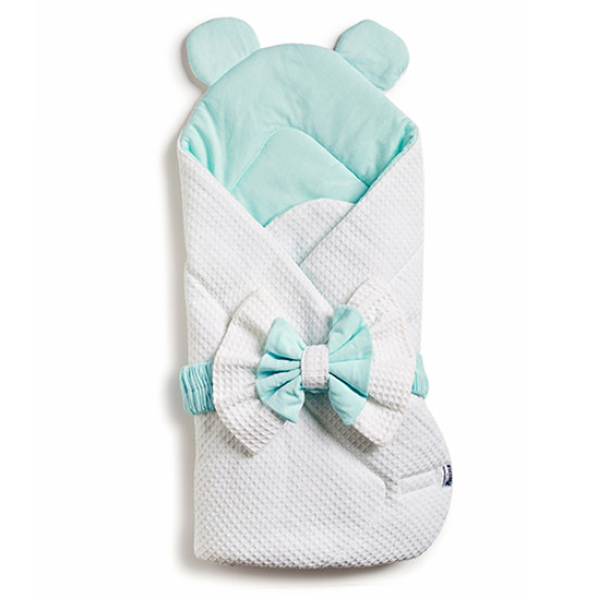 Конверт-плед Twins Waffle Bear з декором 9015-TWBD-01, white/mint, білий/мятний