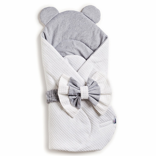 Конверт-плед Twins Waffle Bear з декором 9015-TWBD-10, white/grey, білий/сірий