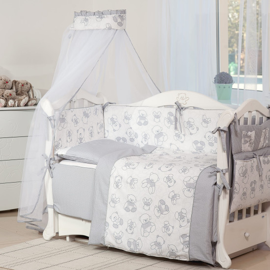 Постельный комплект 8 эл Twins Dolce Мишки 4061-D-005, grey, серый