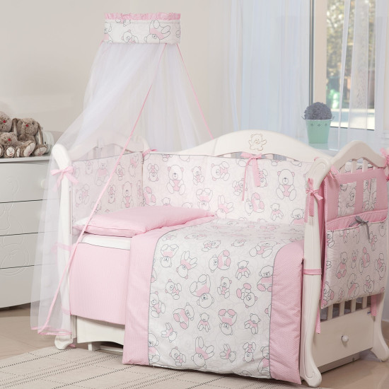 Постельный комплект 8 эл Twins Dolce Мишки 4061-D-006, pink, розовый