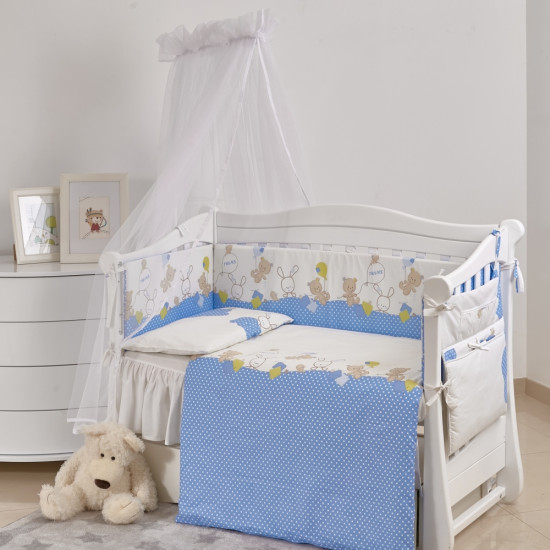 Постельный комплект 7 эл Twins Comfort New 4051-C-120, Горошки голубые, голубой