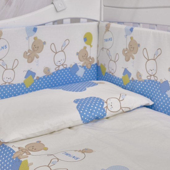 Постельный комплект 7 эл Twins Comfort New 4051-C-120, Горошки голубые, голубой