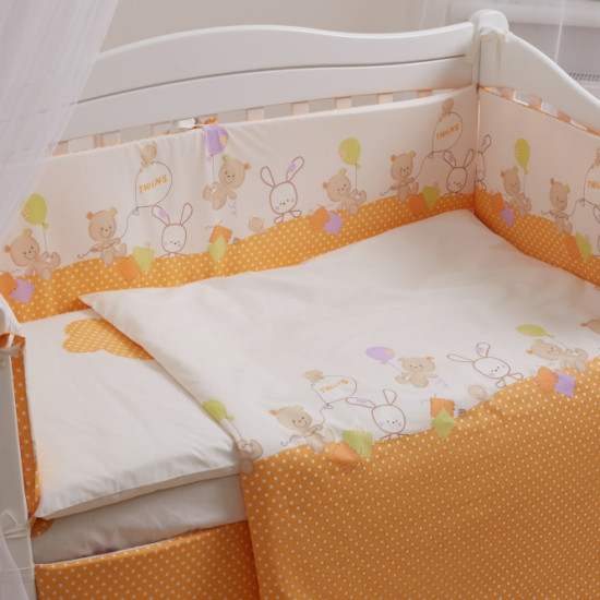 Постельный комплект 7 эл Twins Comfort New 4051-C-121, Горошки оранжевые, оранжевый