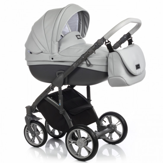 Коляска 2 в 1 Roan Bass Soft Eco-кожа Dark Grey, графит
