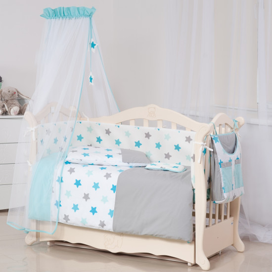 Постельный комплект 9 эл Twins 3D Stars (бампер мембрана) 4078-S-001, blue, голубой