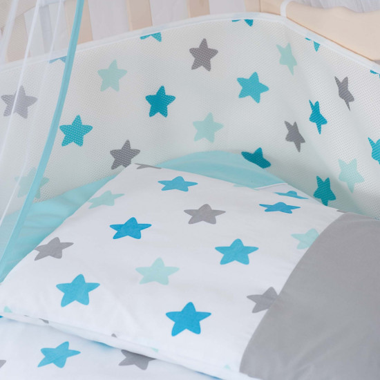 Постельный комплект 9 эл Twins 3D Stars (бампер мембрана) 4078-S-001, blue, голубой