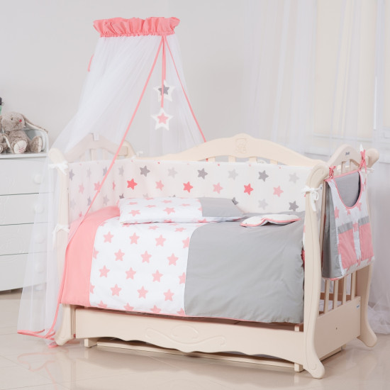 Постельный комплект 9 эл Twins 3D Stars (бампер мембрана) 4078-S-002, coral, коралловый