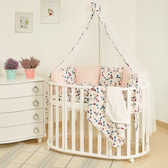 Постельный комплект 8 эл Twins Dolce Лесные жители 4063-D-022, Прованс, белый / розовый